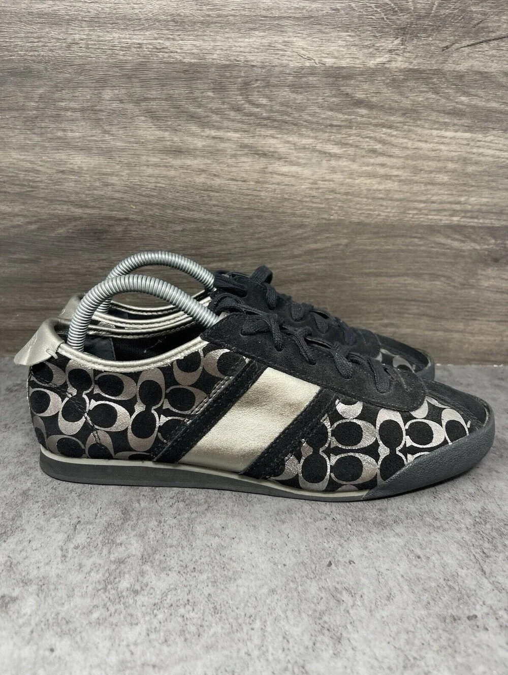 Coach Meagan Sneakers Womens Size 8.5 Black Silver Low Top Lace Up